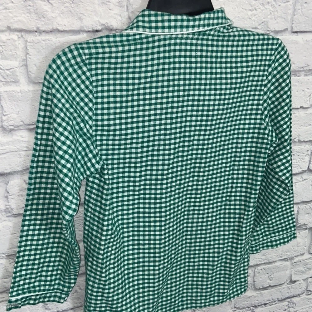 Petite Plume Green Gingham Classic Flannel Pajama Shirt size 10